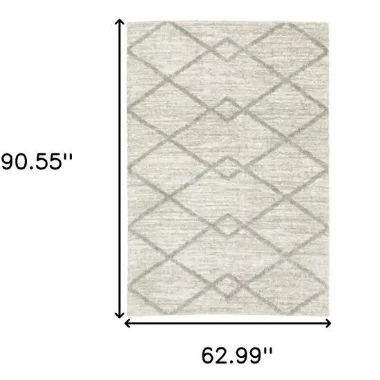 Ivory And Grey Geometric Shag Power Loom Stain Resistant Area Rug Photo 10