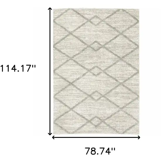 Ivory And Grey Geometric Shag Power Loom Stain Resistant Area Rug Photo 10