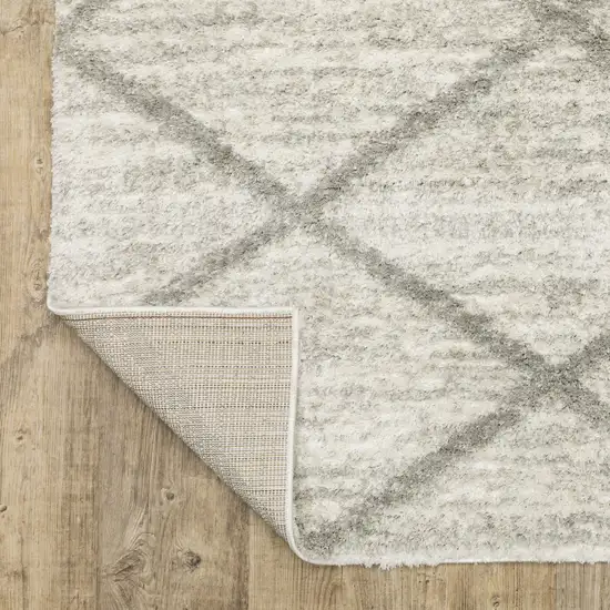 Ivory And Grey Geometric Shag Power Loom Stain Resistant Area Rug Photo 7