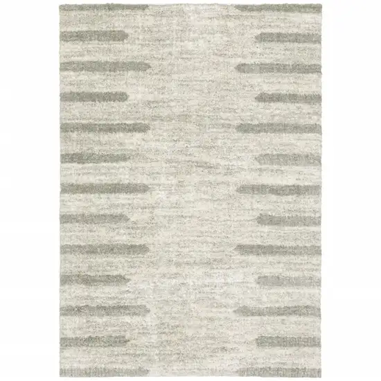 Ivory And Grey Geometric Shag Power Loom Stain Resistant Area Rug Photo 1