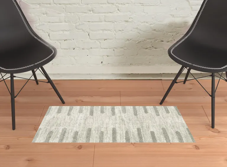 Ivory And Grey Geometric Shag Power Loom Stain Resistant Area Rug Photo 2