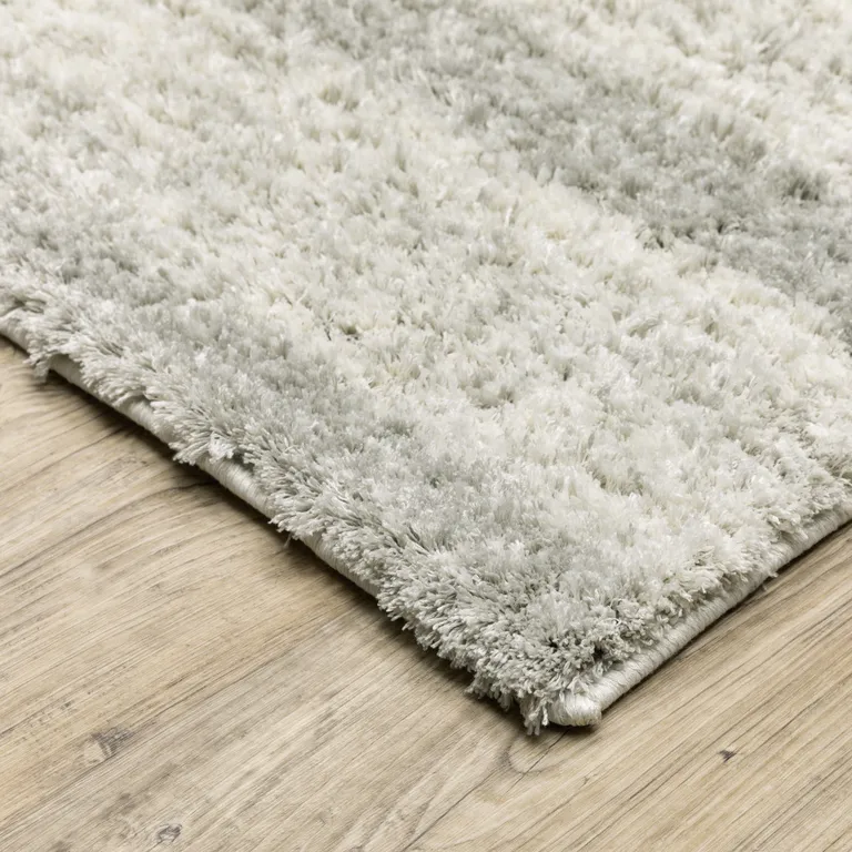 Ivory And Grey Geometric Shag Power Loom Stain Resistant Area Rug Photo 3