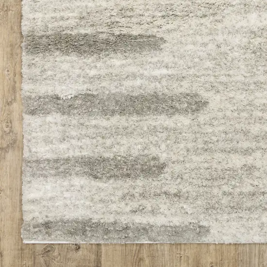 Ivory And Grey Geometric Shag Power Loom Stain Resistant Area Rug Photo 8