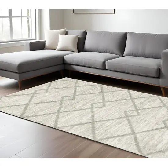 Gray and Ivory Geometric Shag Power Loom Area Rug Photo 1