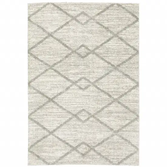 Ivory And Grey Geometric Shag Power Loom Stain Resistant Area Rug Photo 1