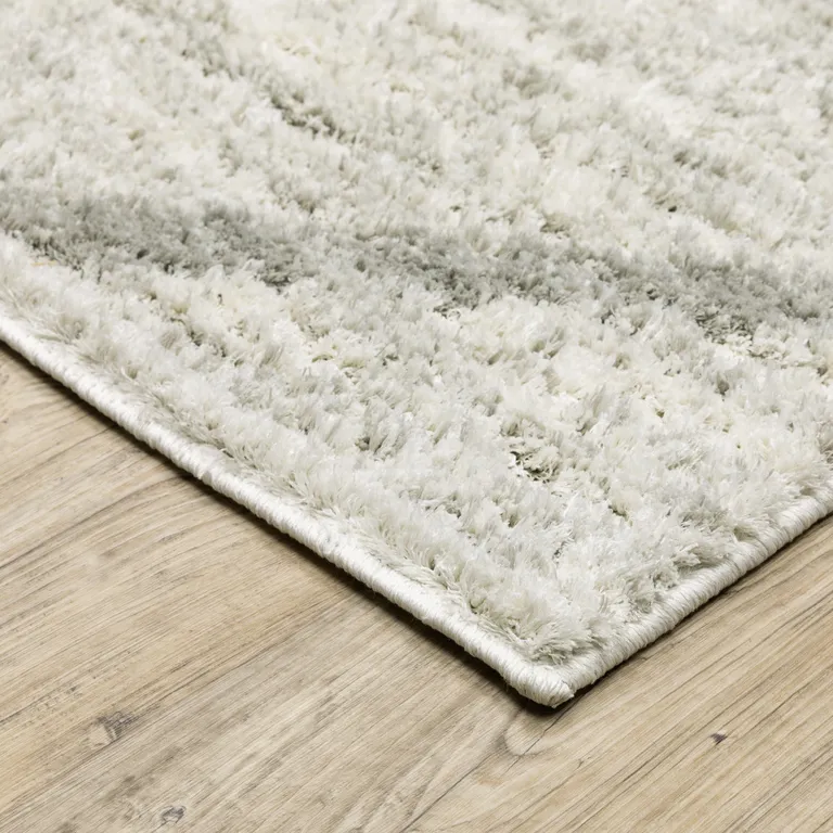 Ivory And Grey Geometric Shag Power Loom Stain Resistant Area Rug Photo 4