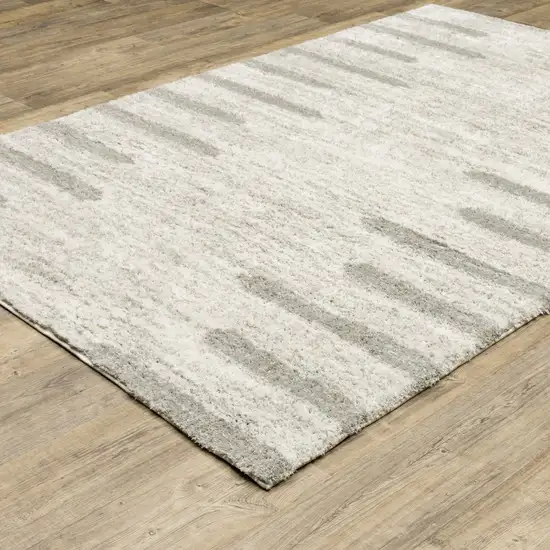 Ivory And Grey Geometric Shag Power Loom Stain Resistant Area Rug Photo 4