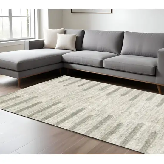 Gray and Ivory Geometric Shag Power Loom Area Rug Photo 1