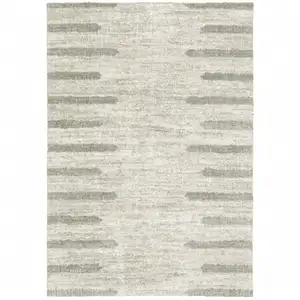 Photo of Ivory And Grey Geometric Shag Power Loom Stain Resistant Area Rug