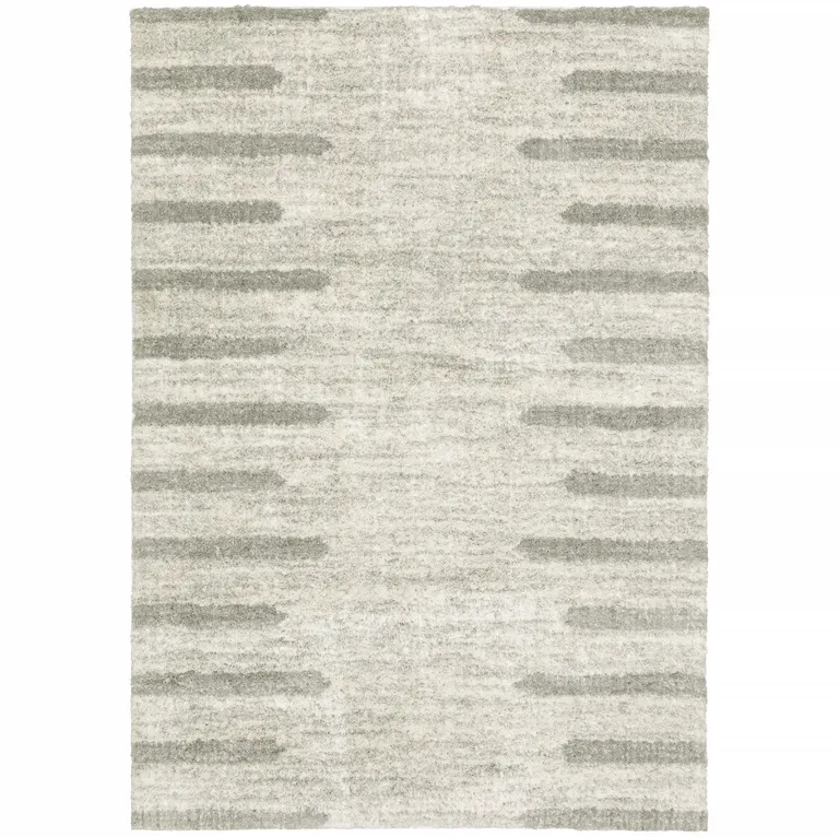 Ivory And Grey Geometric Shag Power Loom Stain Resistant Area Rug Photo 1