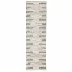 Photo of Ivory And Grey Geometric Shag Power Loom Stain Resistant Runner Rug