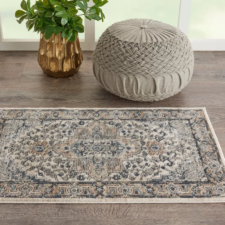 Ivory And Grey Oriental Non Skid Area Rug Photo 5