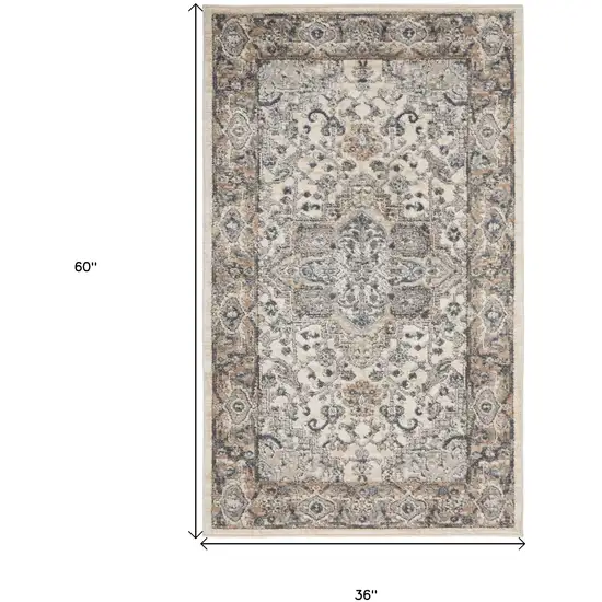 Ivory And Grey Oriental Power Loom Non Skid Area Rug Photo 6