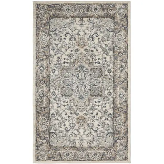 Ivory And Grey Oriental Power Loom Non Skid Area Rug Photo 1