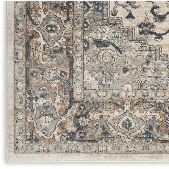 Ivory And Grey Oriental Power Loom Non Skid Area Rug Photo 3