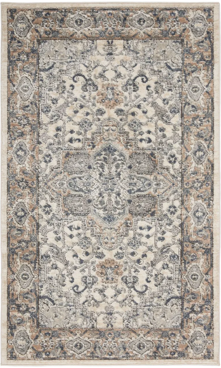 Ivory And Grey Oriental Power Loom Non Skid Area Rug Photo 1