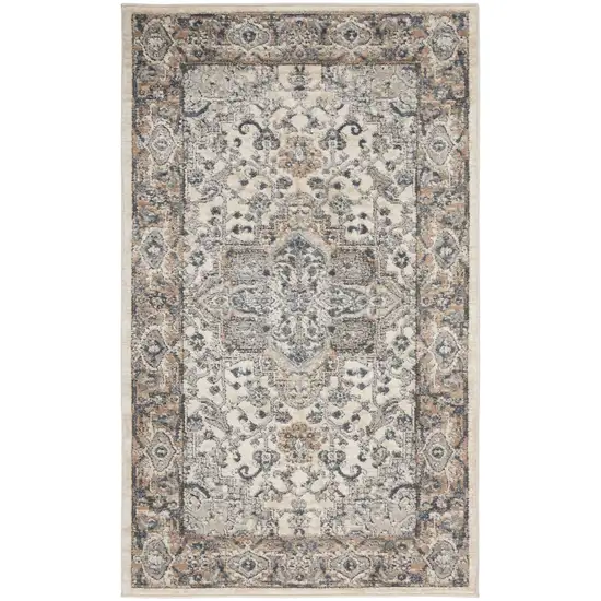 Ivory And Grey Oriental Power Loom Non Skid Area Rug Photo 1