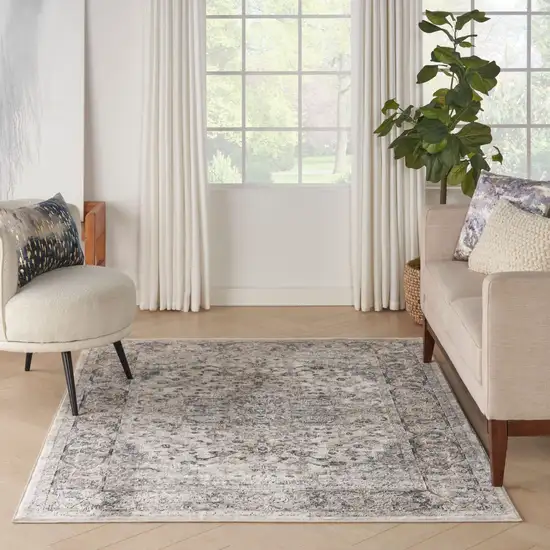 Ivory And Grey Oriental Power Loom Non Skid Area Rug Photo 5