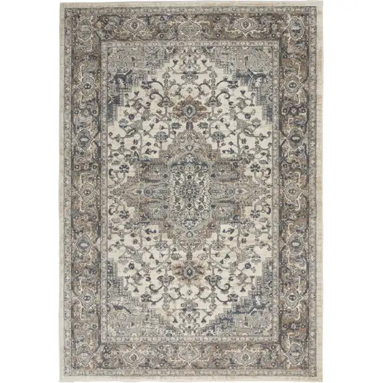 Ivory And Grey Oriental Power Loom Non Skid Area Rug Photo 1