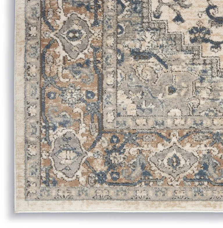 Ivory And Grey Oriental Power Loom Non Skid Area Rug Photo 3