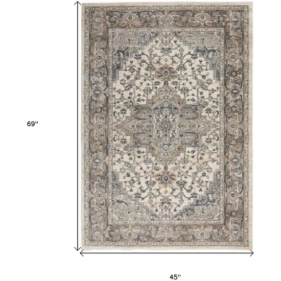 Ivory And Grey Oriental Power Loom Non Skid Area Rug Photo 6