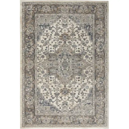 Ivory And Grey Oriental Power Loom Non Skid Area Rug Photo 9