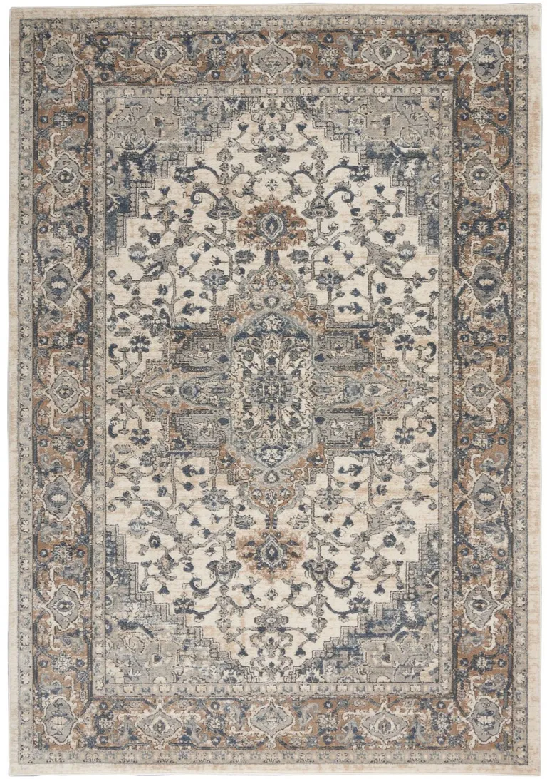 Ivory And Grey Oriental Power Loom Non Skid Area Rug Photo 1