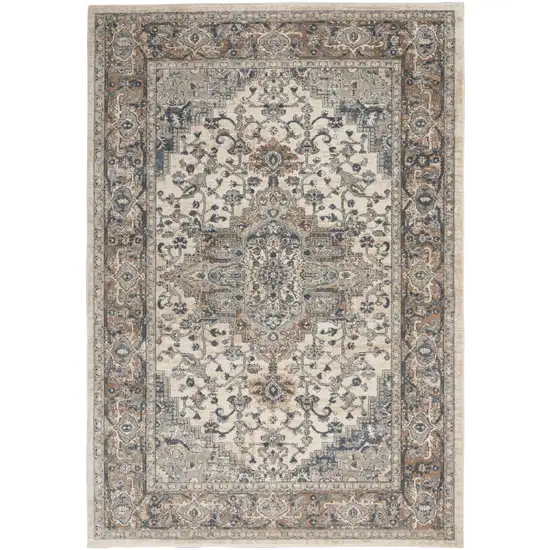 Ivory And Grey Oriental Power Loom Non Skid Area Rug Photo 1