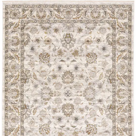 Ivory And Grey Oriental Power Loom Stain Resistant Area Rug With Fringe Photo 11