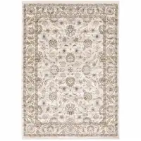 Photo of Ivory And Grey Oriental Power Loom Stain Resistant Area Rug With Fringe