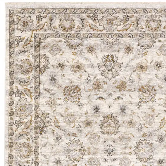 Ivory And Grey Oriental Power Loom Stain Resistant Area Rug With Fringe Photo 10