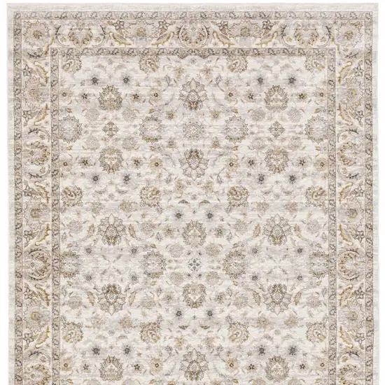 Ivory And Grey Oriental Power Loom Stain Resistant Area Rug With Fringe Photo 7