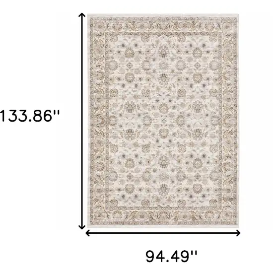 Ivory And Grey Oriental Power Loom Stain Resistant Area Rug With Fringe Photo 3