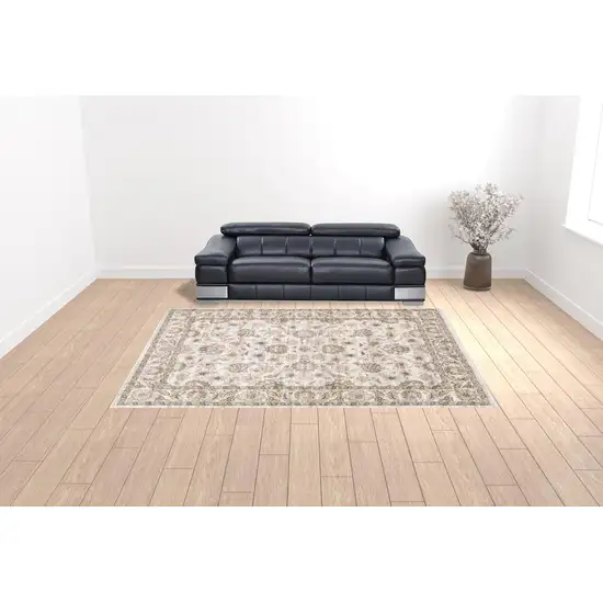 Ivory And Grey Oriental Power Loom Stain Resistant Area Rug With Fringe Photo 3