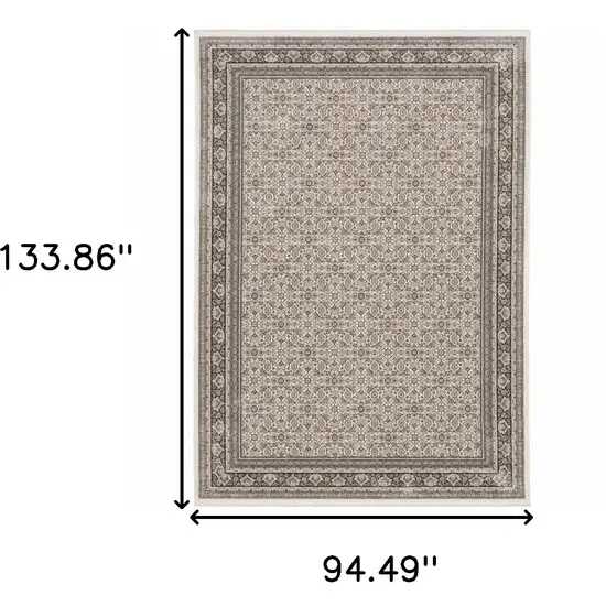 Gray and Ivory Oriental Power Loom Area Rug With Fringe Photo 3