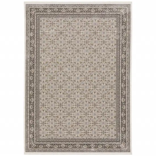 Ivory And Grey Oriental Power Loom Stain Resistant Area Rug With Fringe Photo 1