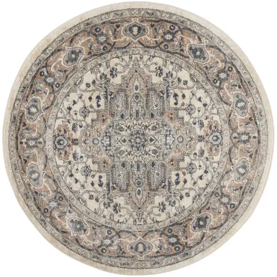 Ivory And Grey Round Oriental Non Skid Area Rug Photo 1