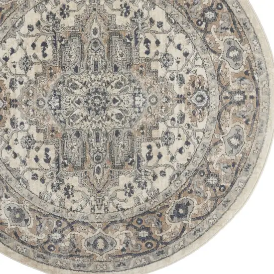 5' X 5' Ivory And Grey Round Oriental Non Skid Area Rug Photo 7