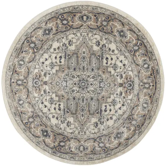 5' X 5' Ivory And Grey Round Oriental Non Skid Area Rug Photo 9