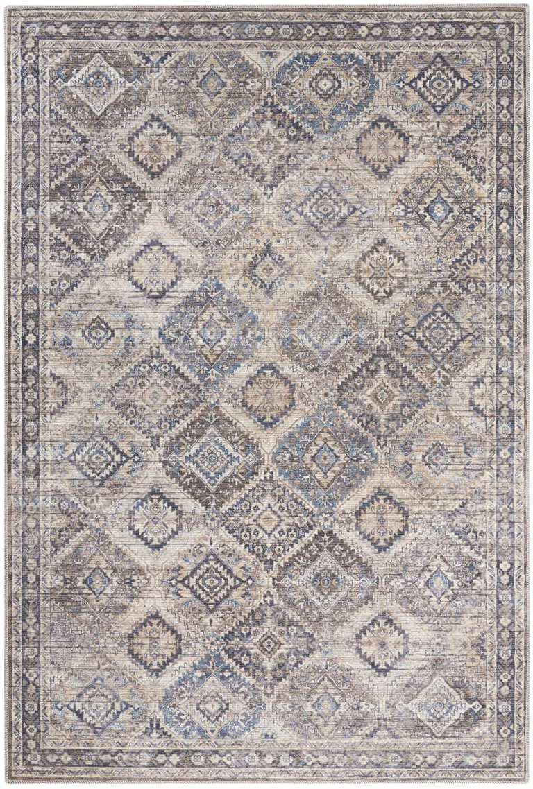 Ivory And Latte Medallion Distressed Washable Area Rug Photo 1