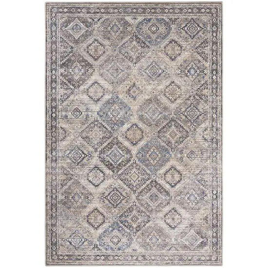 Ivory And Latte Medallion Distressed Washable Area Rug Photo 1