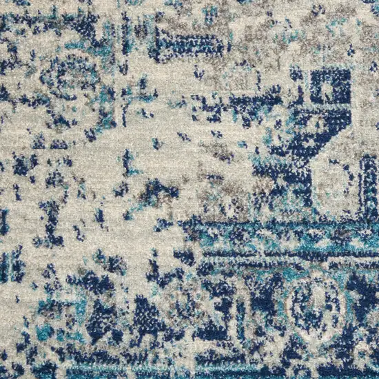 Ivory And Light Blue Floral Medallion Distressed Area Rug Photo 5