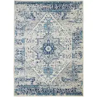 Photo of Ivory And Light Blue Floral Medallion Distressed Area Rug