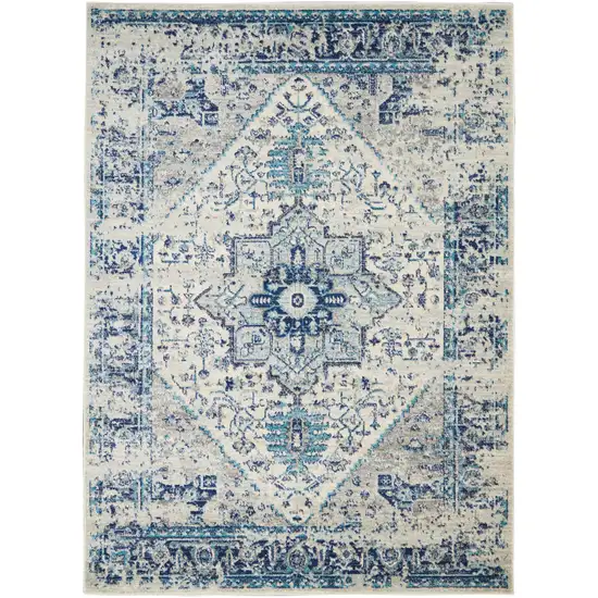 Ivory And Light Blue Floral Medallion Distressed Area Rug Photo 1