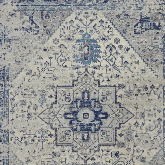 Ivory And Light Blue Floral Medallion Distressed Area Rug Photo 7