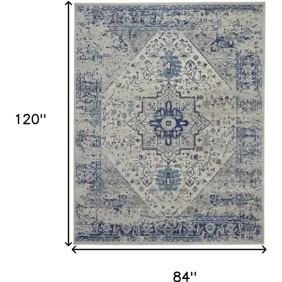 Ivory And Light Blue Floral Medallion Distressed Area Rug Photo 3