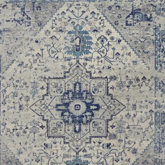 Ivory And Light Blue Floral Medallion Distressed Area Rug Photo 7