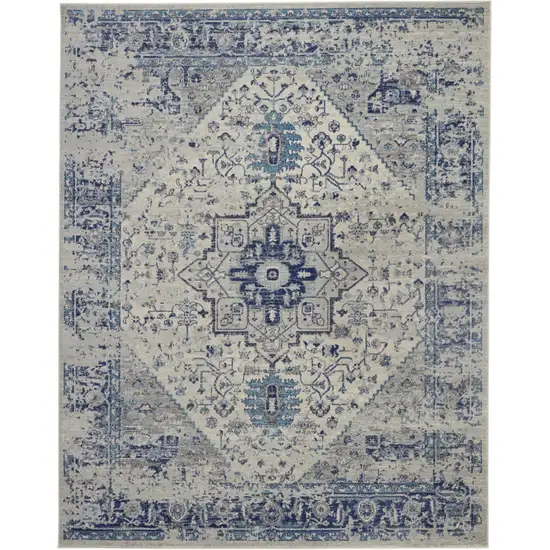 Ivory And Light Blue Floral Medallion Distressed Area Rug Photo 2