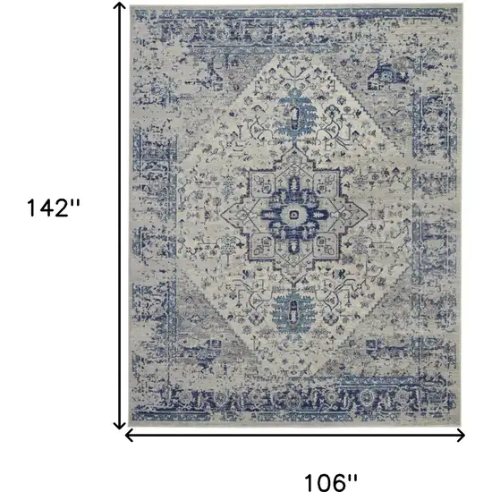 Ivory And Light Blue Floral Medallion Distressed Area Rug Photo 3