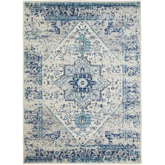 Ivory And Light Blue Floral Medallion Distressed Area Rug Photo 7